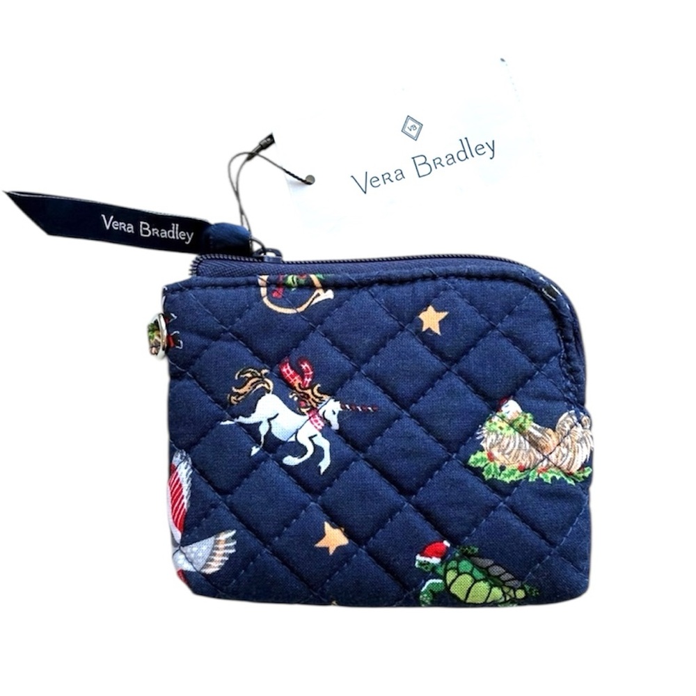 NWT Vera Bradley Quilted Coin Purse Navy Snow Globe Print Zip Pouch